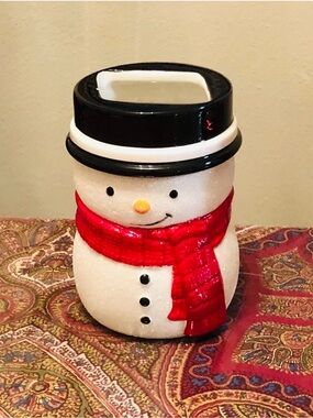 Bath & Body Works Black-Hat White Snowman Candle Holder with Red Scarf